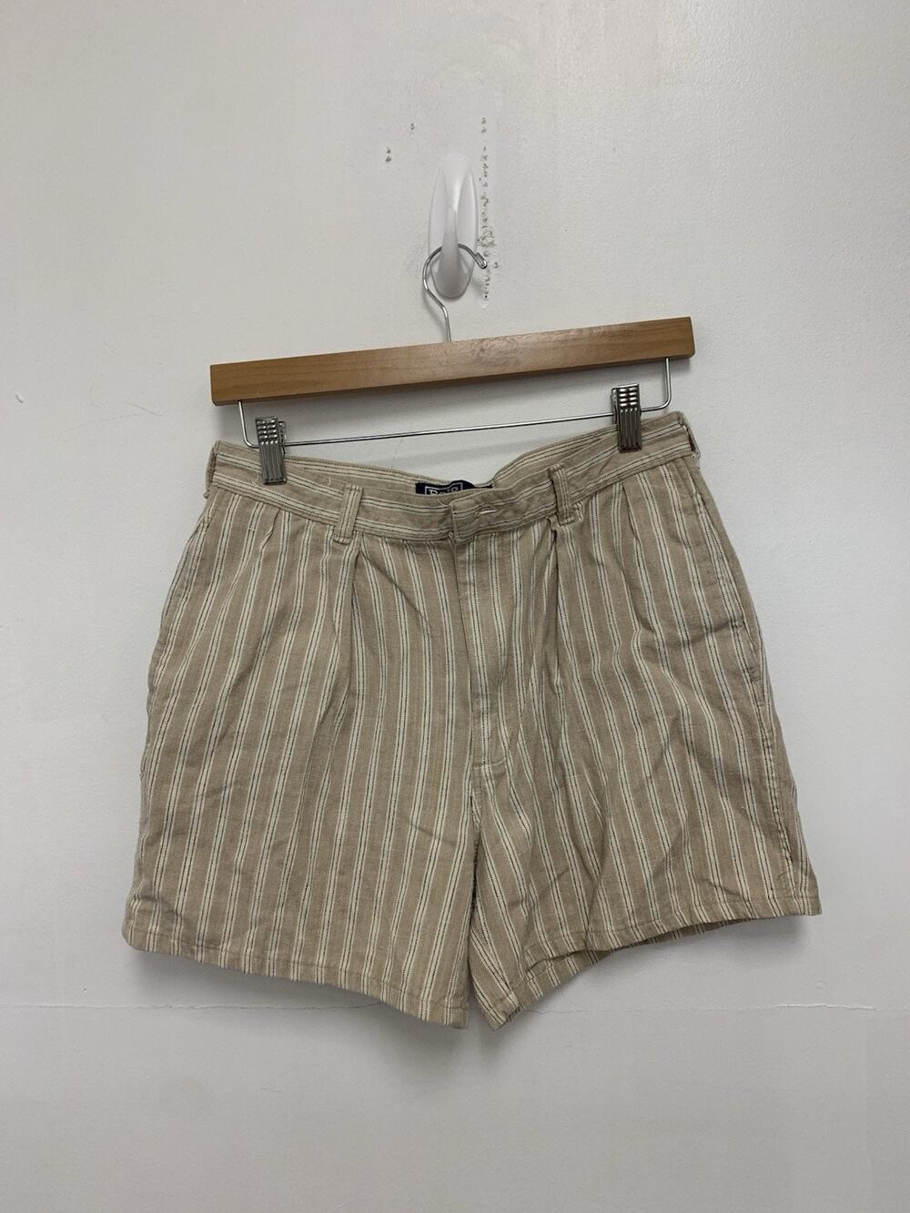 Vintage 80s Polo By Ralph Lauren Striped Linen Cotton Beige Shorts